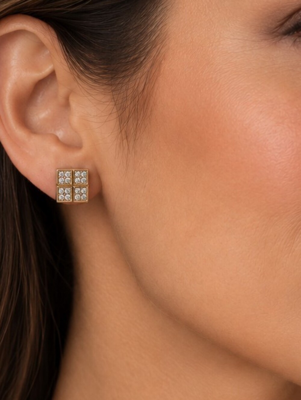 💎 Cubic Zirconia Square Stud Earrings Gold Tone Clear CZ Geometric Sparkle